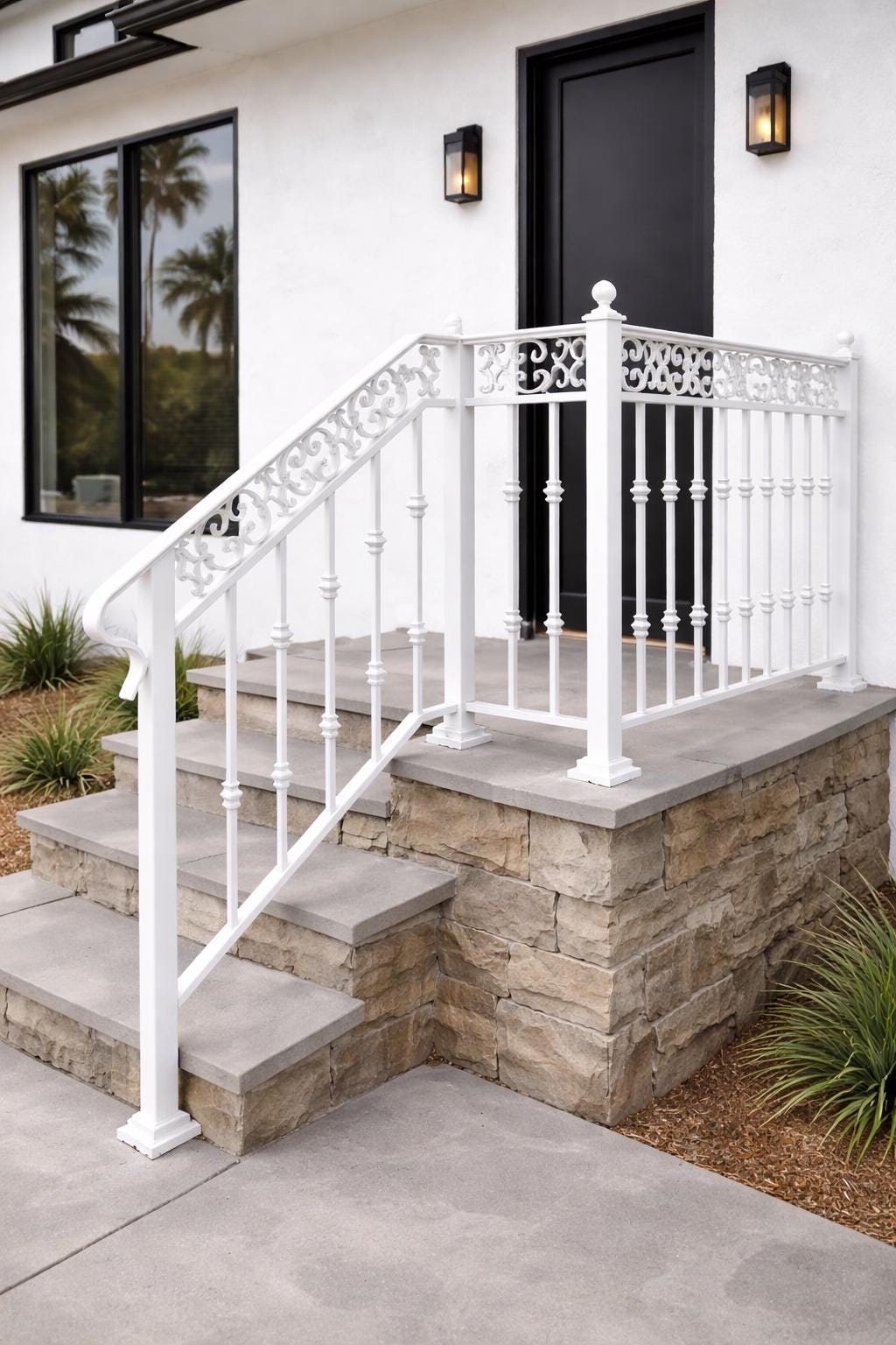 Verona Crest Scroll Landing Handrail, Custom Wrought Iron Stair Railing, Decorative Porch Rail, Outdoor Entry Handrail, Metal Step Guardrail