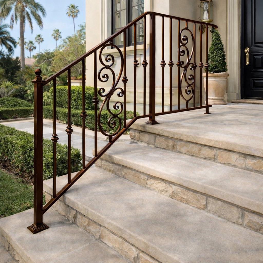 Valencia Scroll Stair Railing, Custom Wrought Iron Handrail, Decorative Porch Rail, Metal Entry Railing, Outdoor Step Handrail