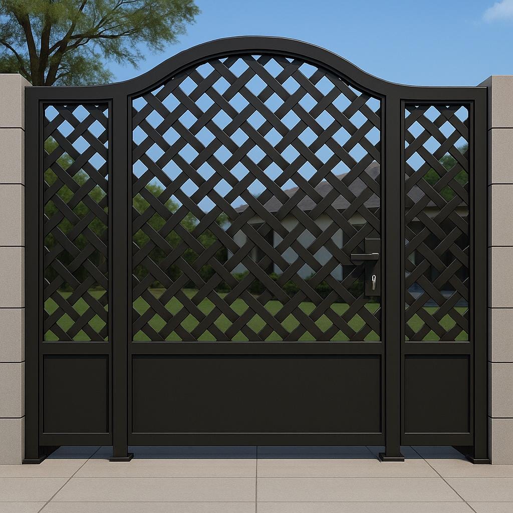 Arched Woven Steel Privacy Gate | Modern Iron Entry Door