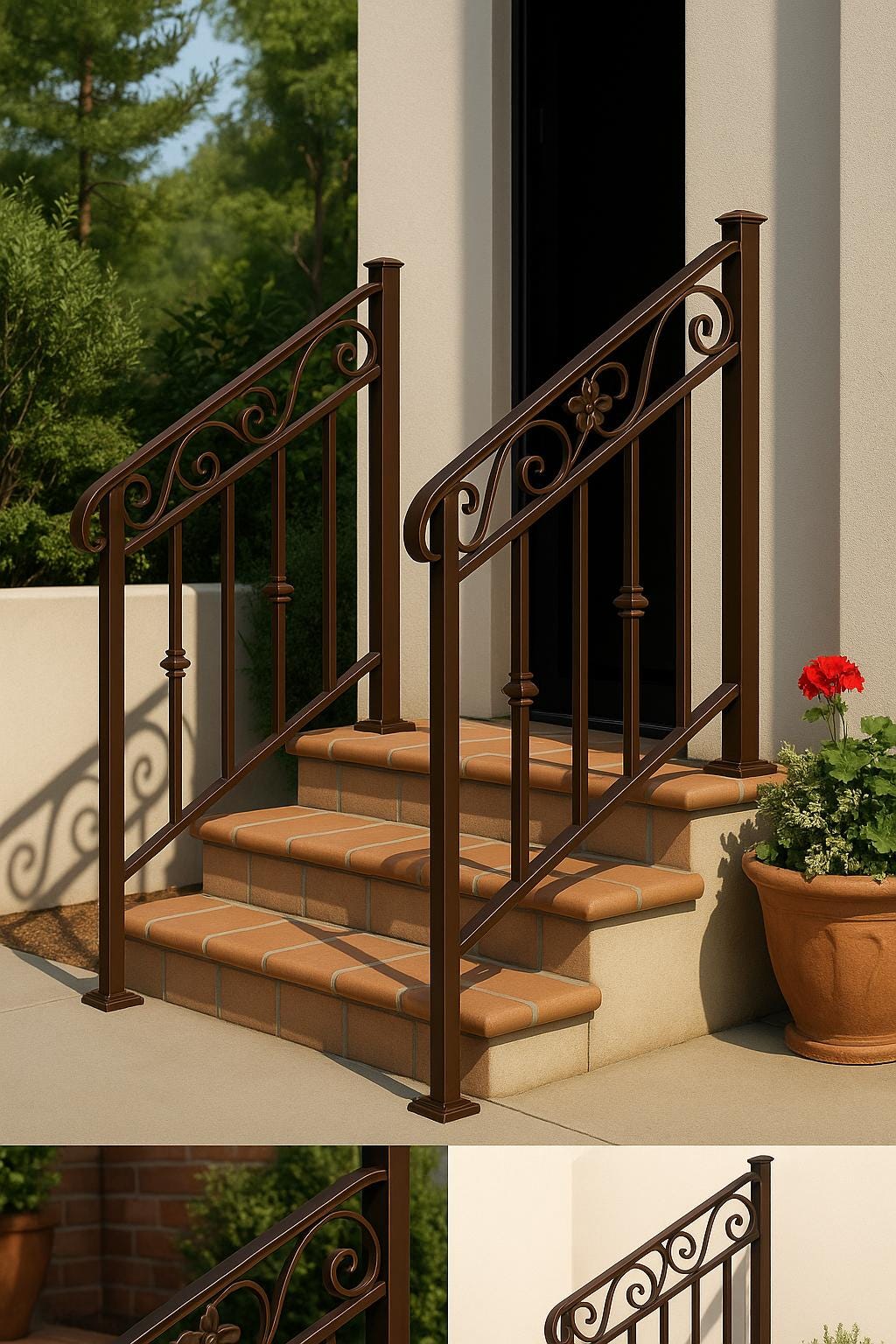 Wrought Iron Stair Railing: Decorative Steel Handrail with Scrolls