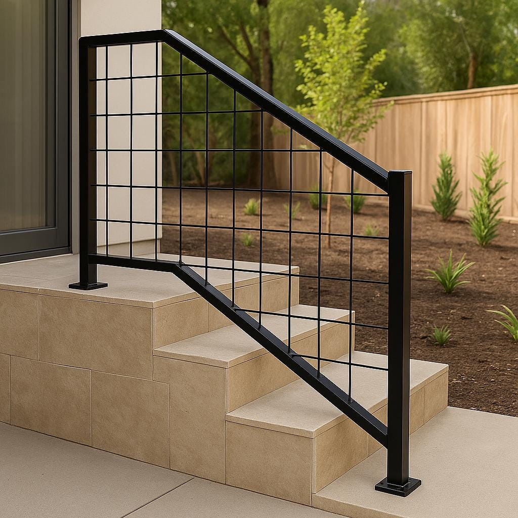 Modern Steel Stair Railing: Welded Wire Indoor Outdoor Handrail