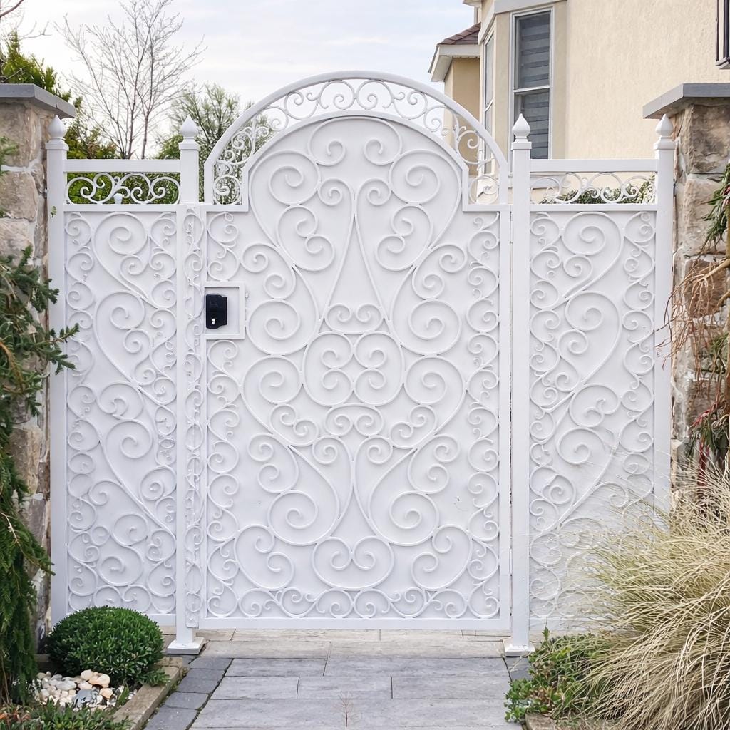 Custom Wrought Iron Pedestrian Gate, Scroll Privacy Entry Gate, Steel Side Yard Gate, Black Metal Security Gate, Garden Walkway Gate