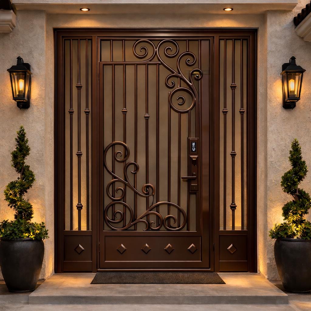 Decorative Steel Security Door with Scrollwork – Custom Double Entry, Ornamental Iron Scroll Gate for Home Installation