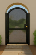 Modern Arched Wrought Iron Gate with Perforated Privacy Mesh – Custom Outdoor Entry Gate