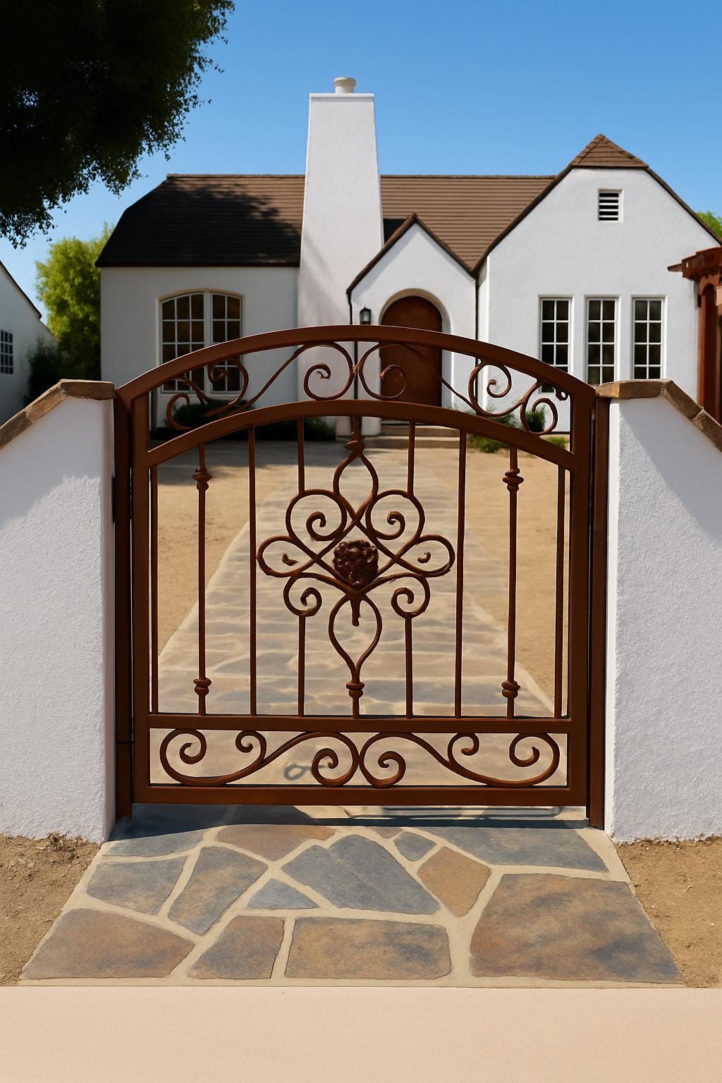 Handcrafted Wrought Iron Garden Gate: Arched Floral Entry, Custom Size