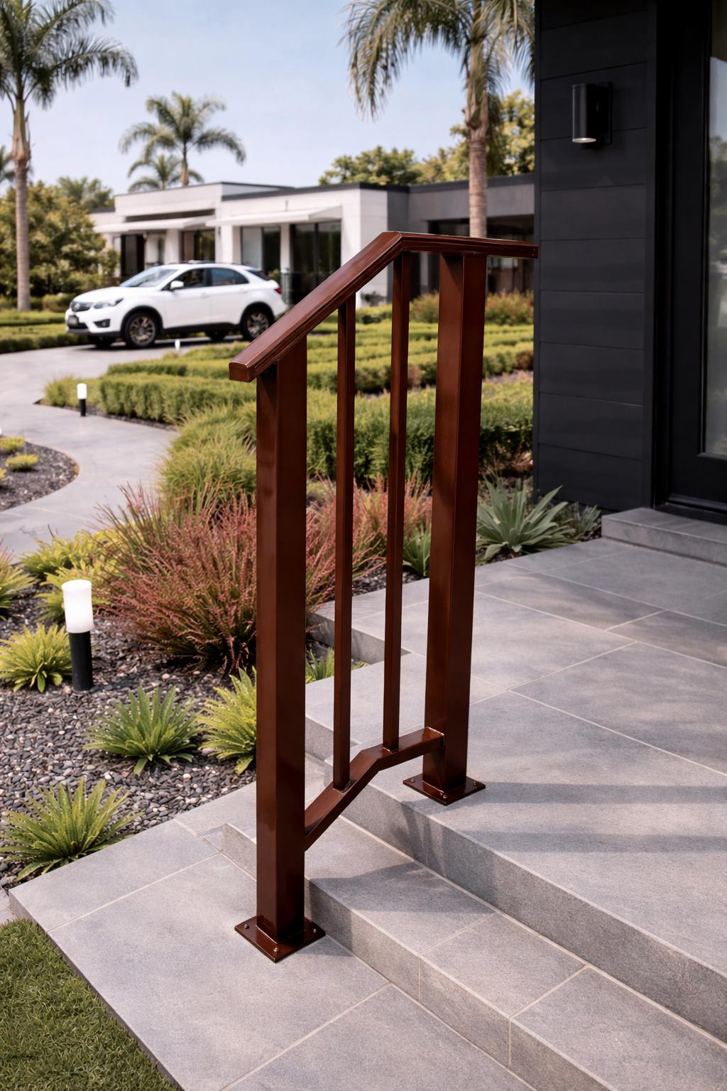 Horizon Modern Stair Handrail, Custom Metal Step Rail, Minimalist Wrought Iron Railing, Porch Entry Handrail, Outdoor Stair Railing