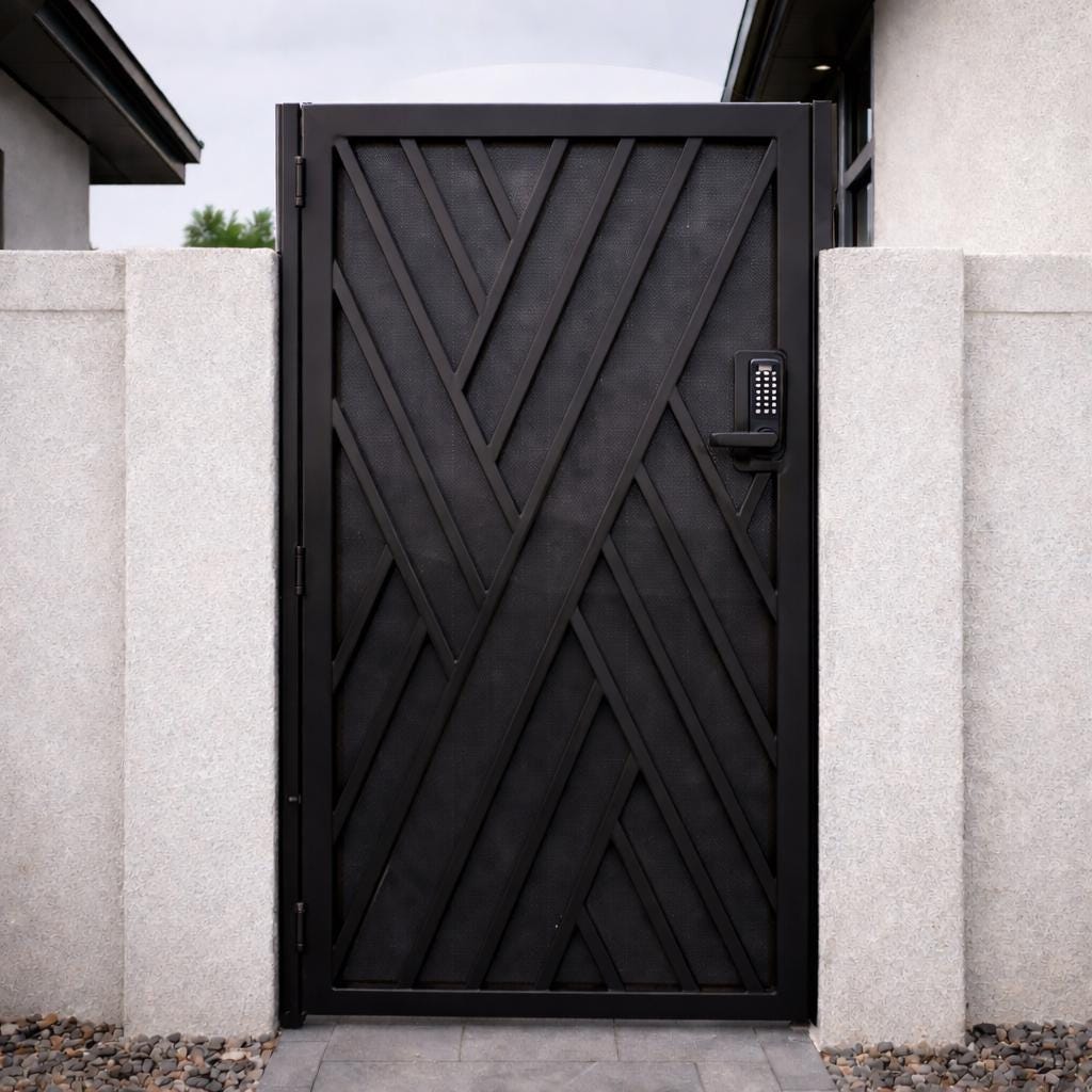Modern White Steel Geometric Gate, Contemporary Walkway Security Entry Courtyard Door
