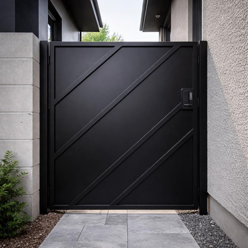 Obsidian Vector Steel Security Gate | Modern Diagonal Panel Privacy Entrance Gate