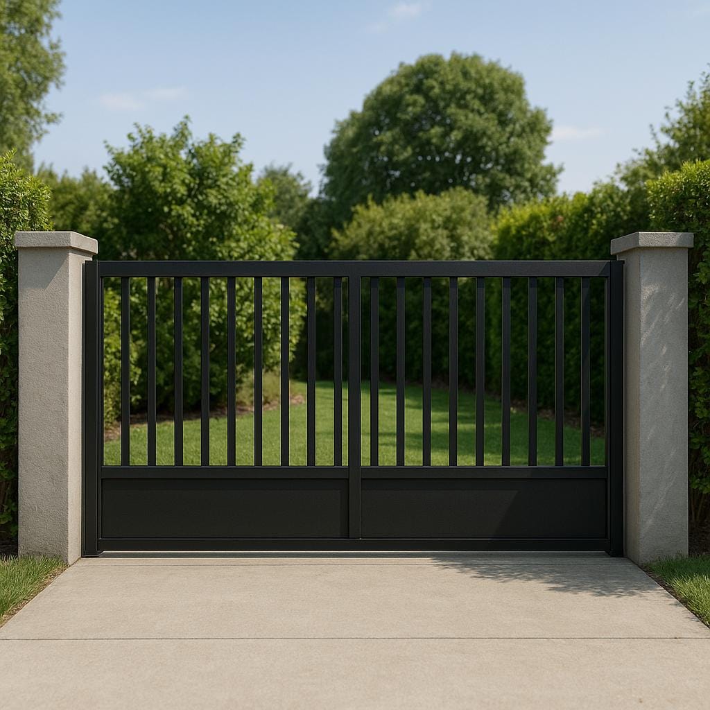 Modern Brown Steel Driveway Gate | Custom Vertical Bar Swing Gate