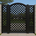 Arched Woven Steel Privacy Gate with Side Panels | Modern Iron Garden Door