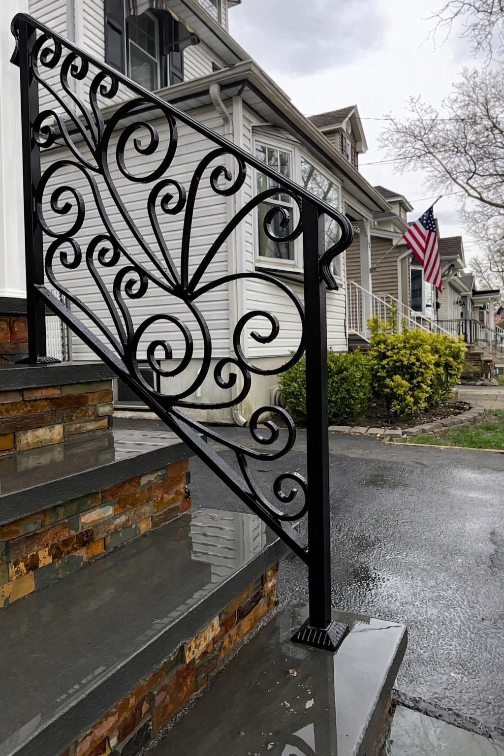Custom Wrought Iron Stair Handrail, Scroll Porch Railing, Decorative Metal Step Rail, Outdoor Entry Handrail, Steel Stair Railing
