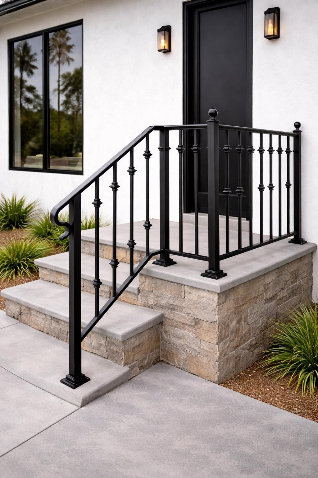 Heritage Crown Landing Handrail, Custom Wrought Iron Stair Railing, Porch Safety Rail, Decorative Outdoor Handrail, Entry Step Metal Railing