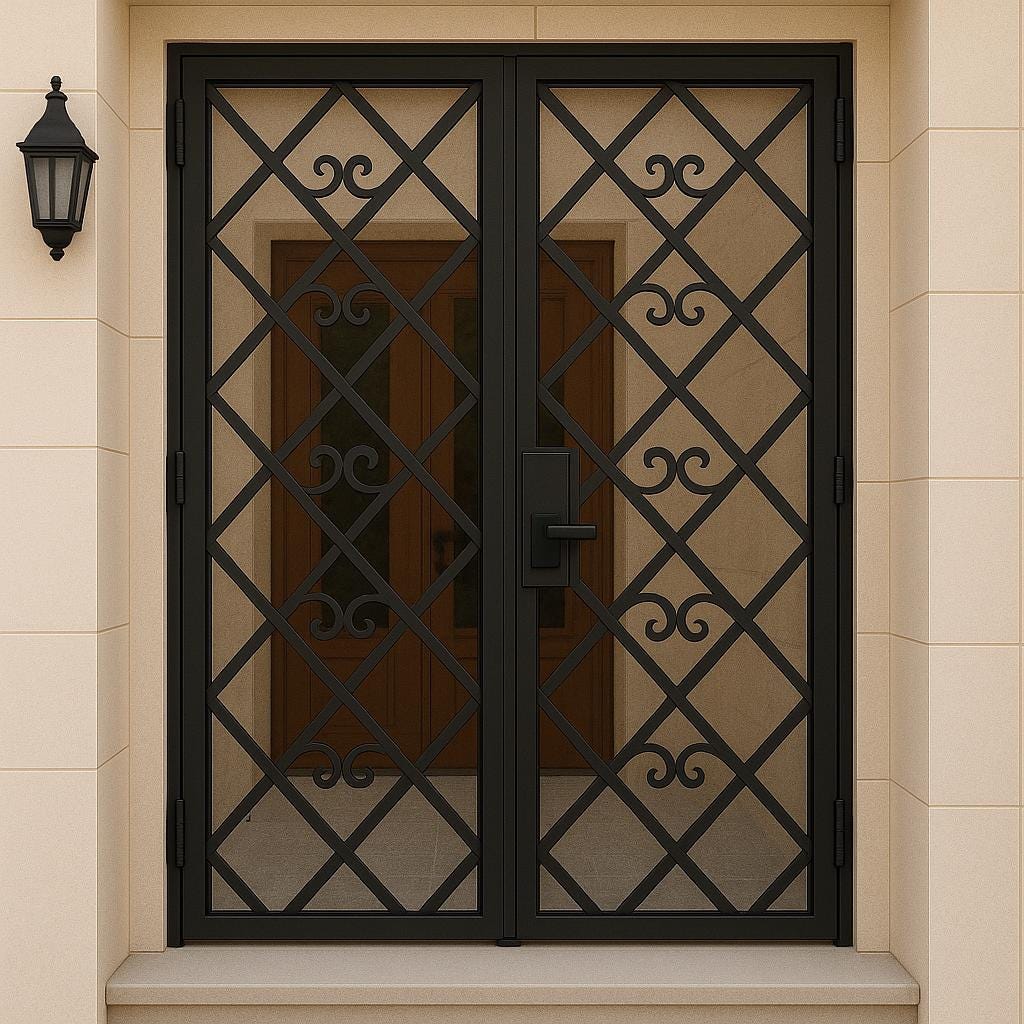 Handmade Wrought Iron Double Security Door: Custom Metal Entry Gate