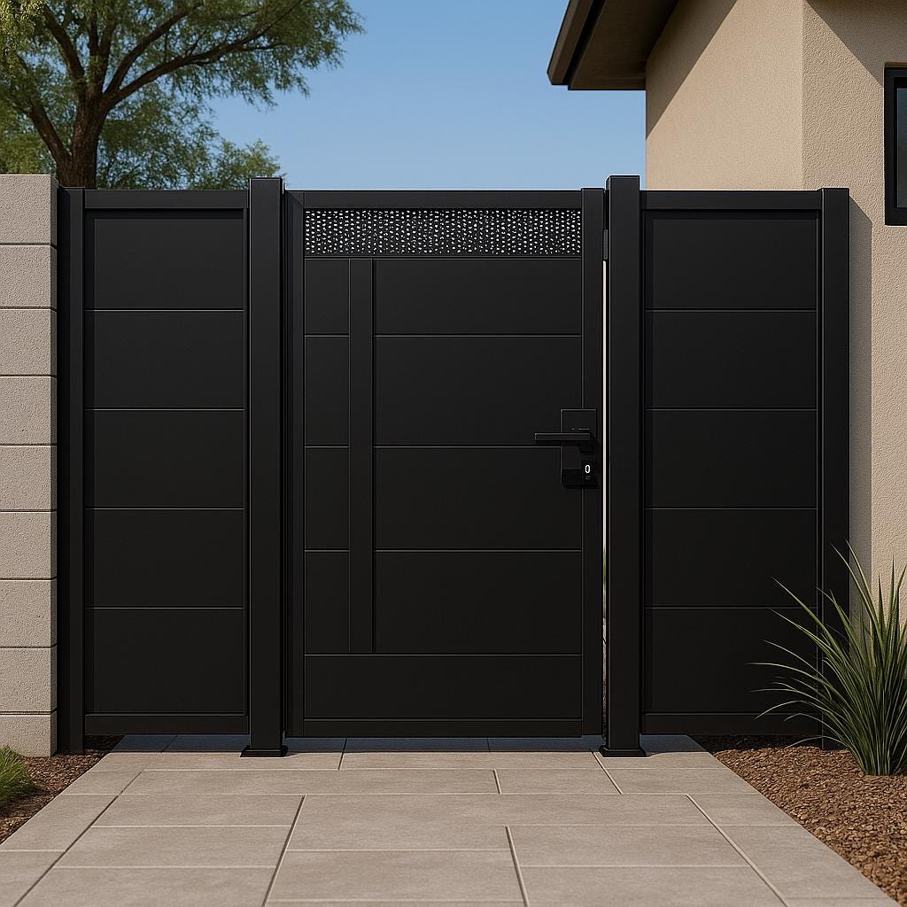 Modern Steel Privacy Gate | Perforated Metal Yard Entry
