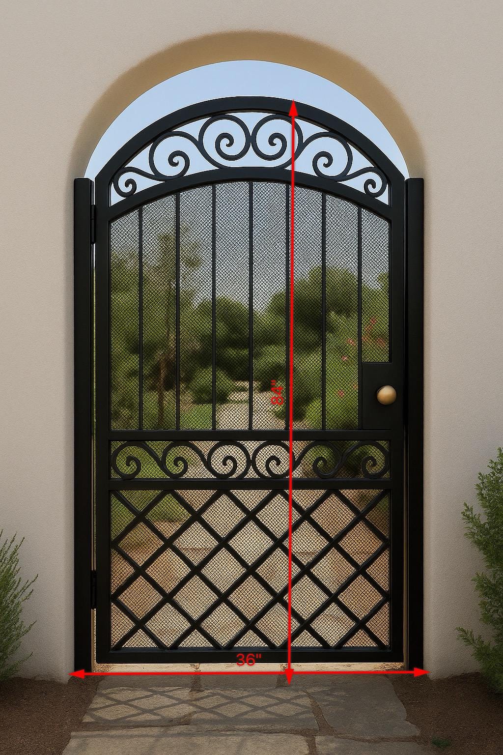 Arched Wrought Iron Garden Gate with X Design | Handmade Steel Privacy Gate