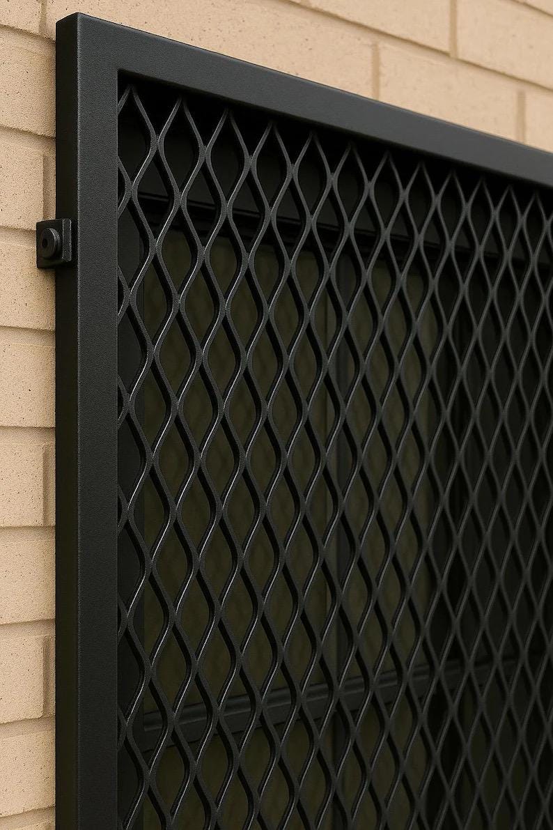 Steel Security Window Guard – Expanded Metal Grille, Powder Coated Black