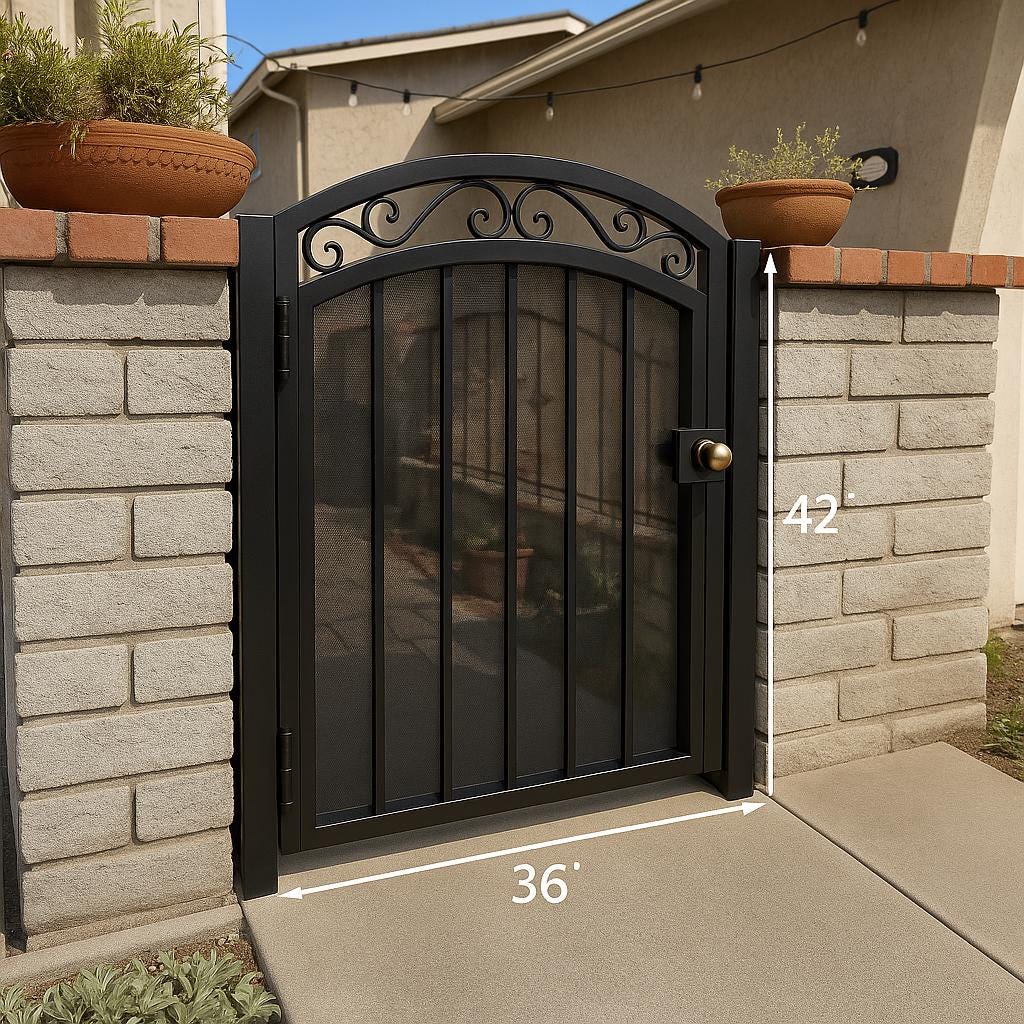 Custom Arched Steel Garden Gate | Wrought Iron Entry Gate | Exterior Metal Yard Gate | Handmade Security Gate Door