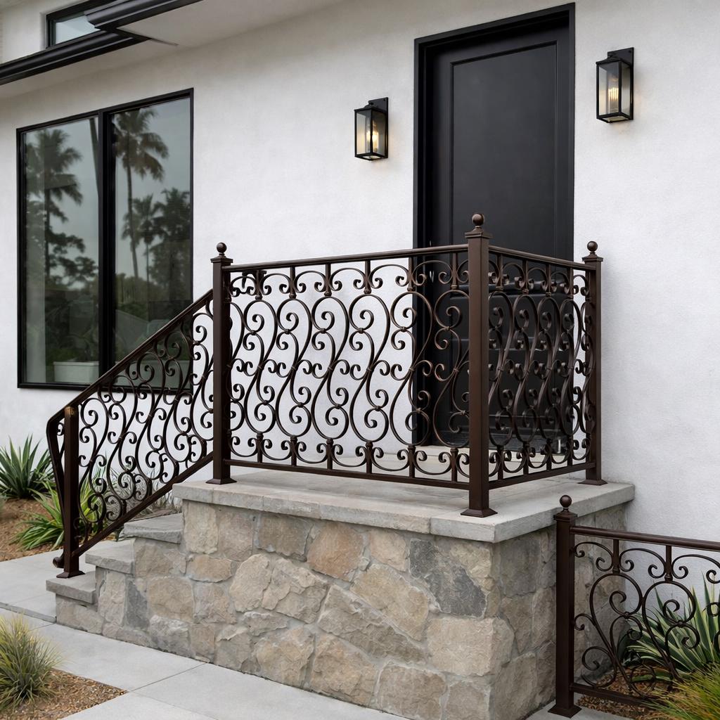 Custom Wrought Iron Porch Railing, Decorative Stair Handrail, Luxury Front Entry Rail, Outdoor Scroll Metal Railing, Landing Guardrail