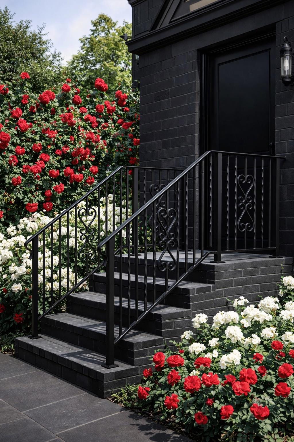Roseheart Twist Stair Handrail, Custom Wrought Iron Railing, Decorative Outdoor Stair Rail, Entry Porch Safety Handrail, Metal Step Railing
