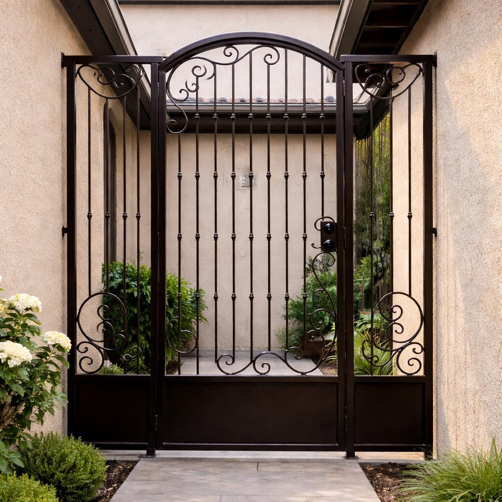 Ardenton Scroll Iron Walkway Gate, Decorative Steel Entry Security Gate