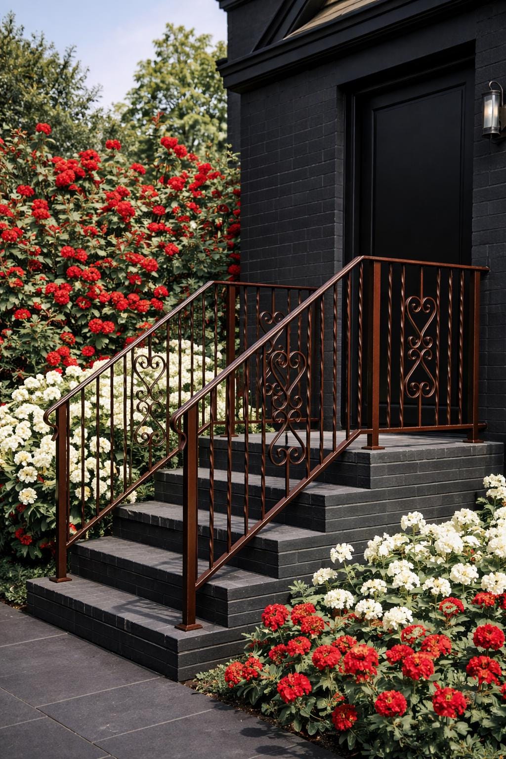 Roseheart Twist Stair Handrail, Custom Wrought Iron Railing, Decorative Outdoor Stair Rail, Entry Porch Safety Handrail, Metal Step Railing