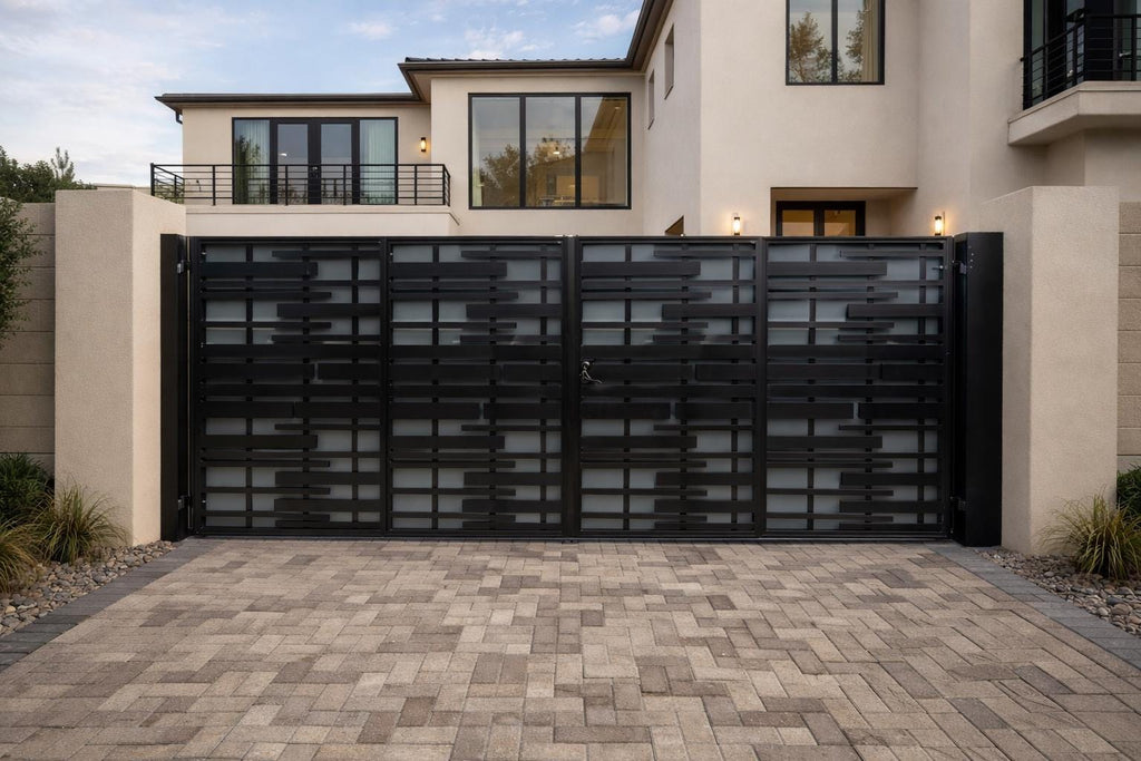 Solstice Grid Steel Driveway Gate | Custom Modern Geometric Privacy Gate