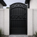 Shadowcrest Arched Steel Security Gate – Modern Black Metal Garden Entry Fence (Privacy Panel)