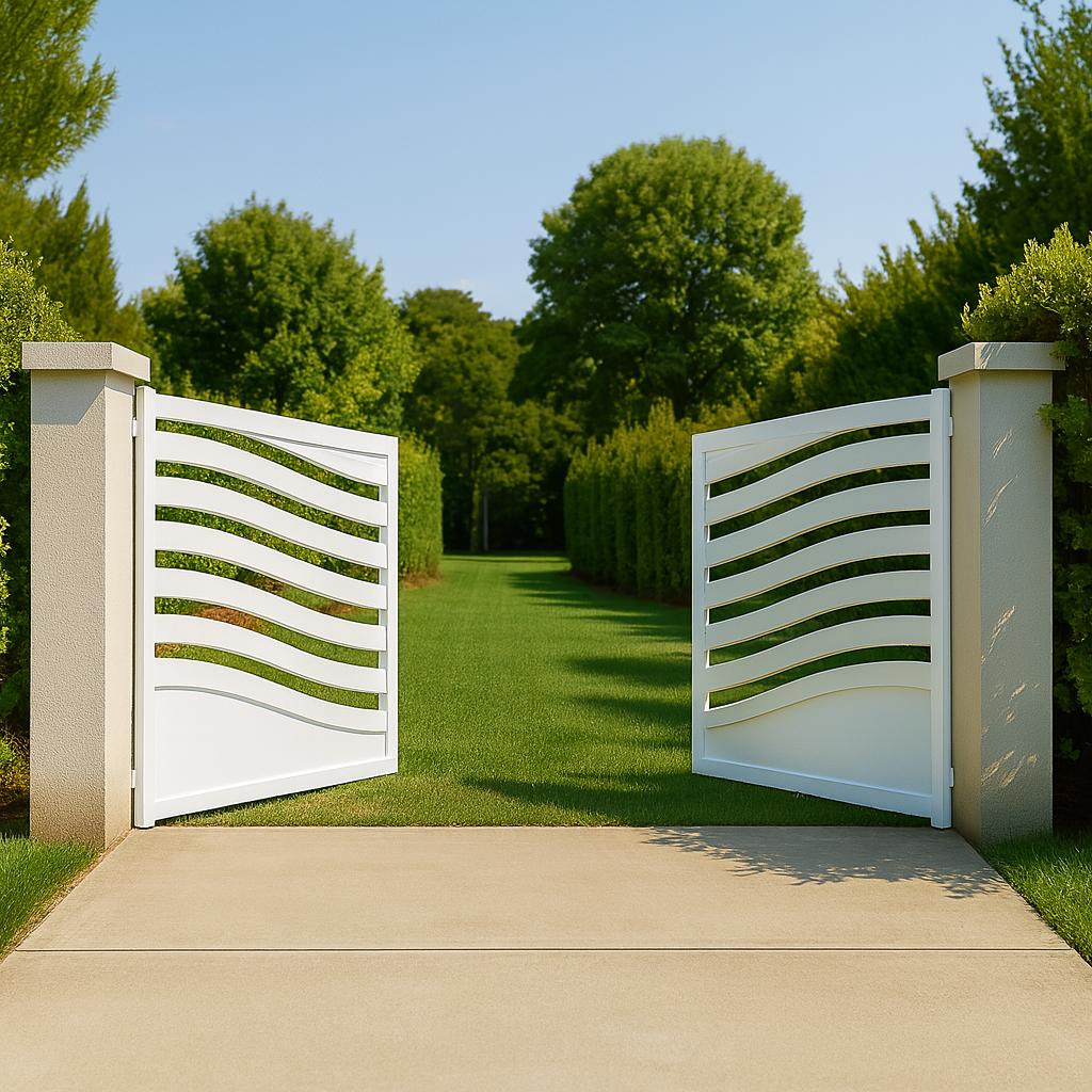 Modern Wave Steel Driveway Gate | Custom Double Swing Entrance
