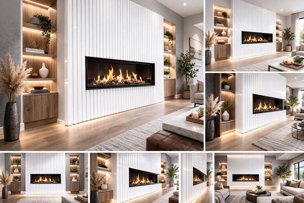 Modern Steel Fireplace Wall – Custom Metal Fireplace Surround, Vertical Slat Feature Wall, Contemporary Steel Fireplace Mantel