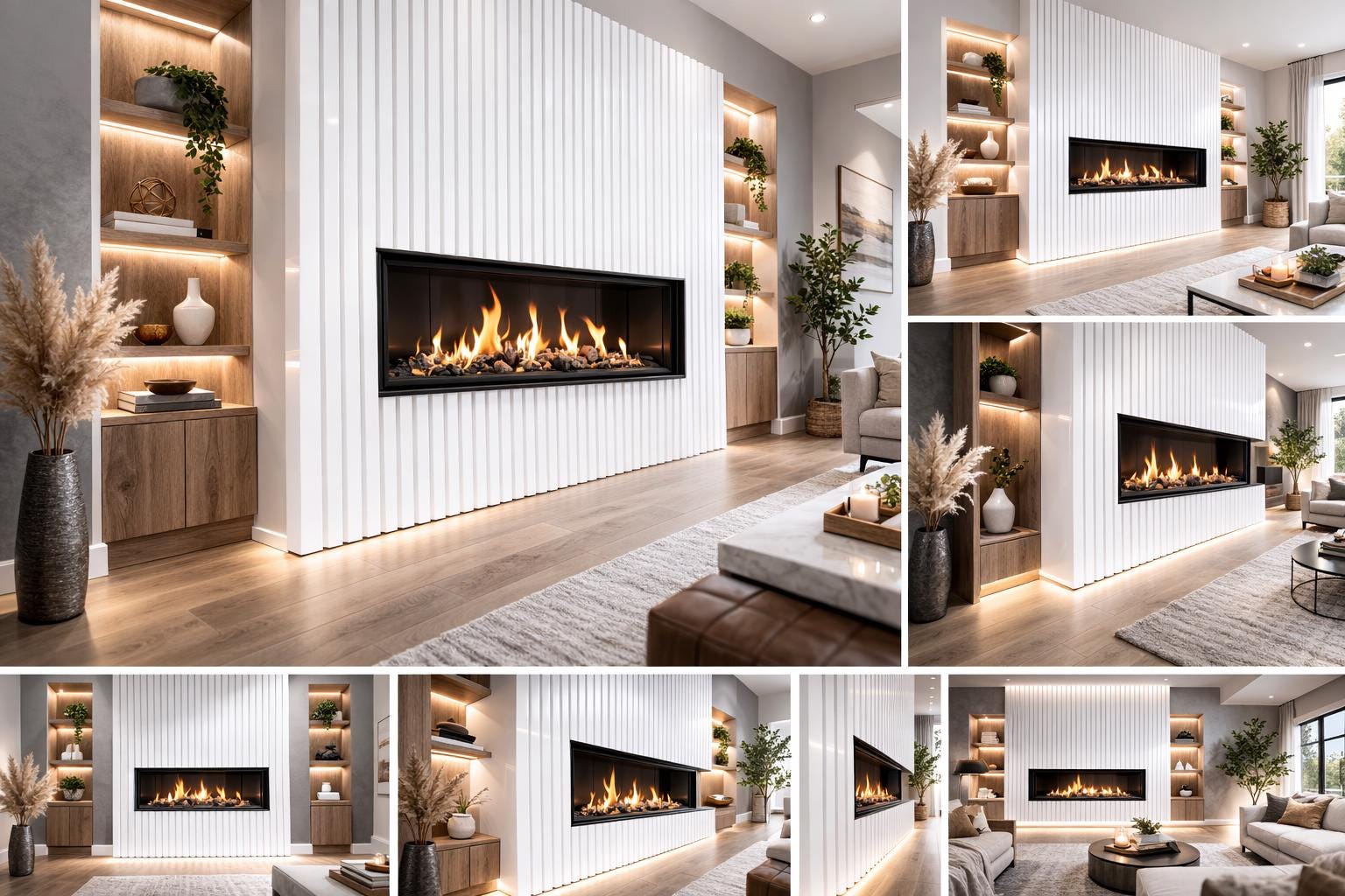 Modern Steel Fireplace Wall – Custom Metal Fireplace Surround, Vertical Slat Feature Wall, Contemporary Steel Fireplace Mantel