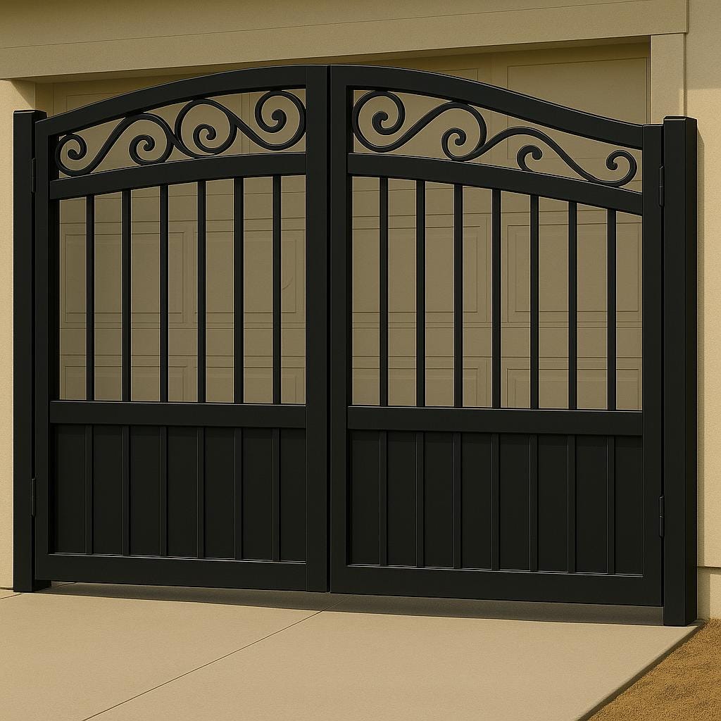 Custom Modern Driveway Gate with Scroll Design • Steel Double Swing Entry Gate • Premium Ornamental Iron Gate • Made-to-Order Security Gate