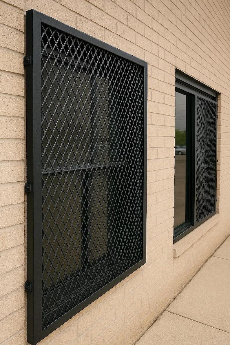 Steel Security Window Guard – Expanded Metal Grille, Powder Coated Black