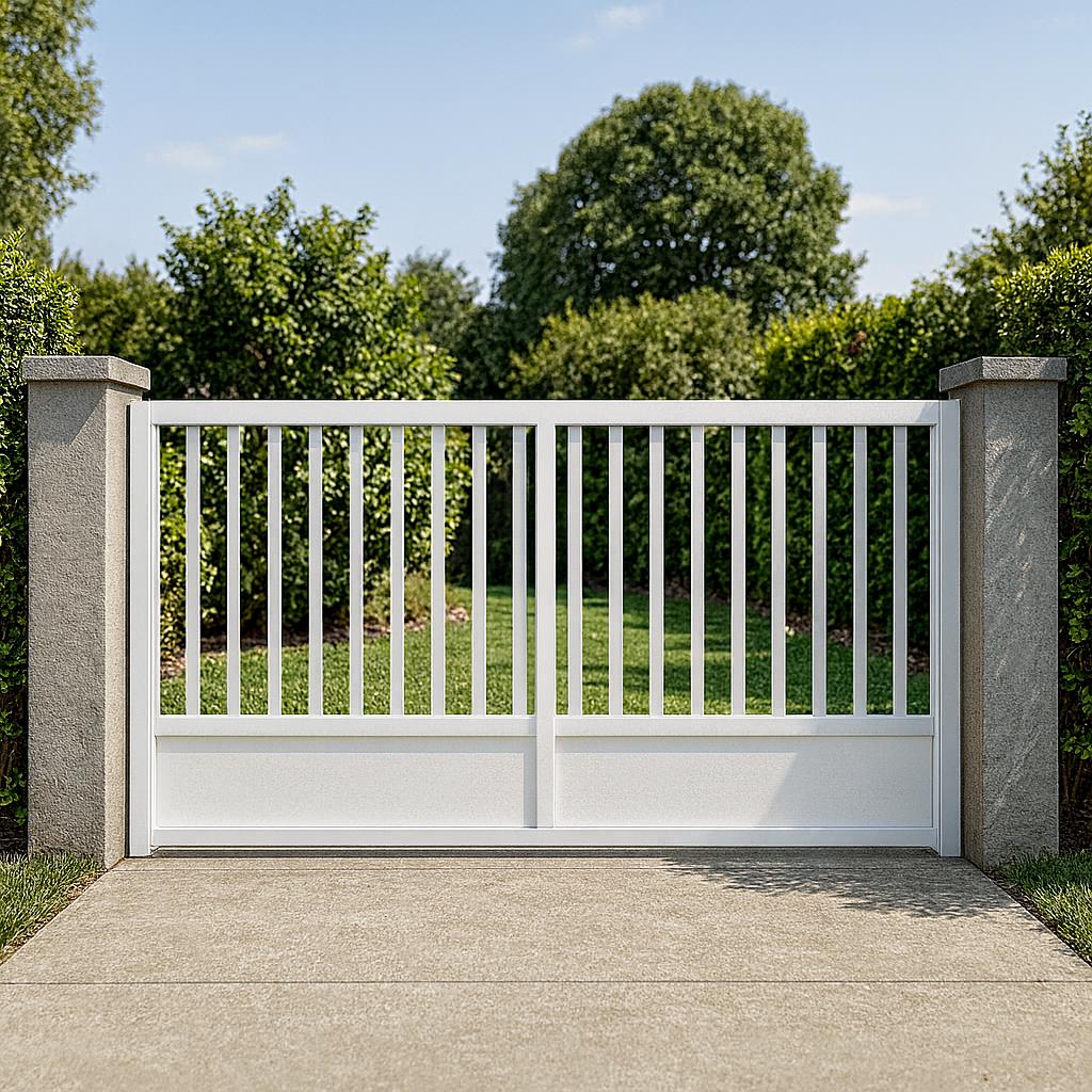 Modern Brown Steel Driveway Gate | Custom Vertical Bar Swing Gate