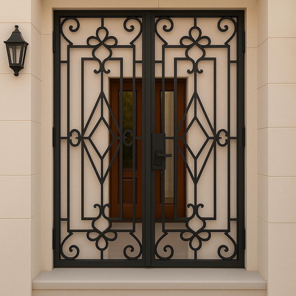 Wrought Iron Double Entry Security Door - Custom Exterior Gate