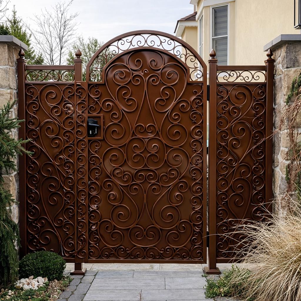 Custom Wrought Iron Pedestrian Gate, Scroll Privacy Entry Gate, Steel Side Yard Gate, Black Metal Security Gate, Garden Walkway Gate