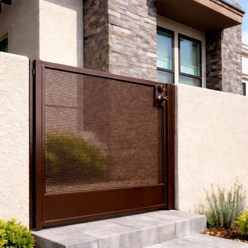 Modern Steel Privacy Gate | Perforated Architectural Pedestrian Entryway Fence