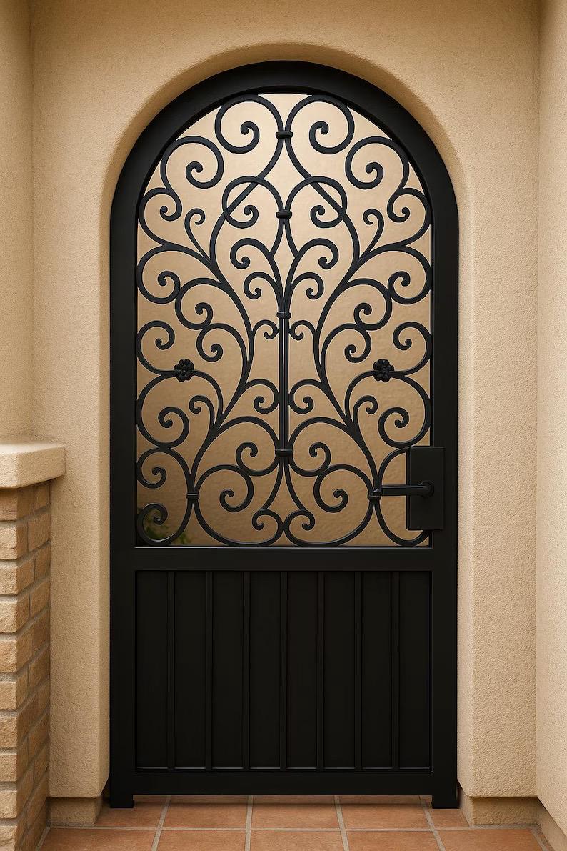 Custom Arched Wrought-Iron Garden Gate | Hand-Forged Scroll Design | Luxury Entry Door