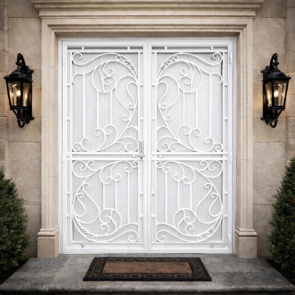 Valencia Scroll Steel Door | Double Security Door | Custom Wrought Iron Entry Door | Luxury Front Entry Door | Decorative Iron Door