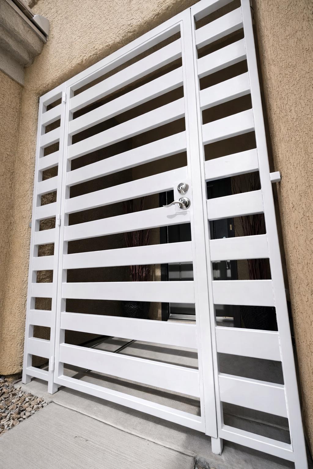 Modern Steel Security Door – Horizontal Slat Entry, Custom Welded Exterior Door