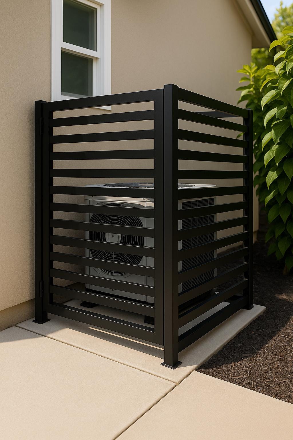 Steel AC Unit Enclosure Ventilated Cage – Protect Outdoor Condenser, Copper Theft Deterrent – Powder-Coated Black/Brown/White – Custom Size