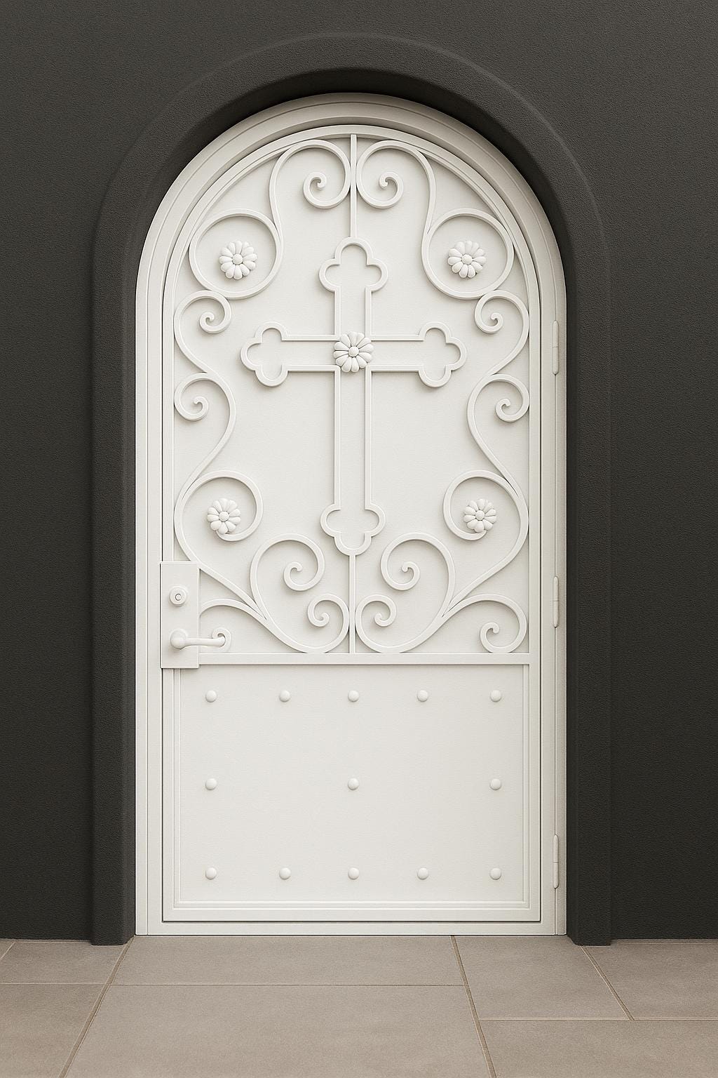 Luxury Arched Wrought Iron Door – Cross Scroll Security Entry Gate Custom Made