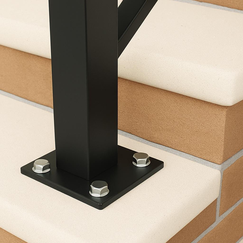 Modern Metal Stair Railing - Welded Steel Handrail, Wall Mounted 3-Step Stairway Rail