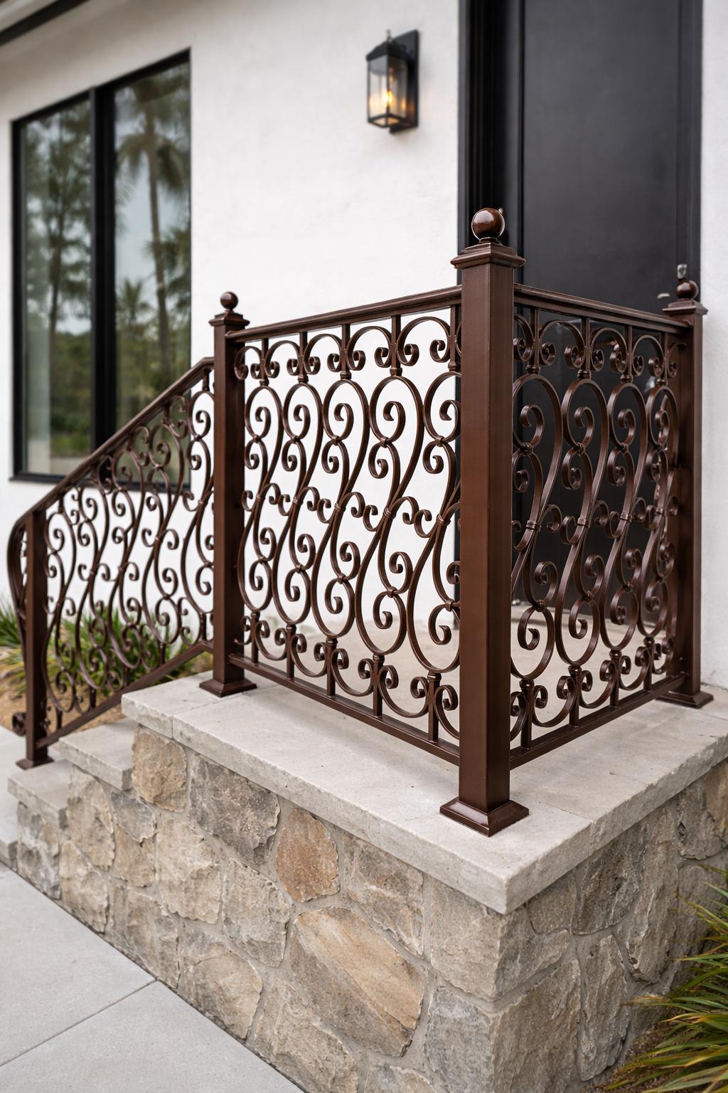 Custom Wrought Iron Porch Railing, Decorative Stair Handrail, Luxury Front Entry Rail, Outdoor Scroll Metal Railing, Landing Guardrail