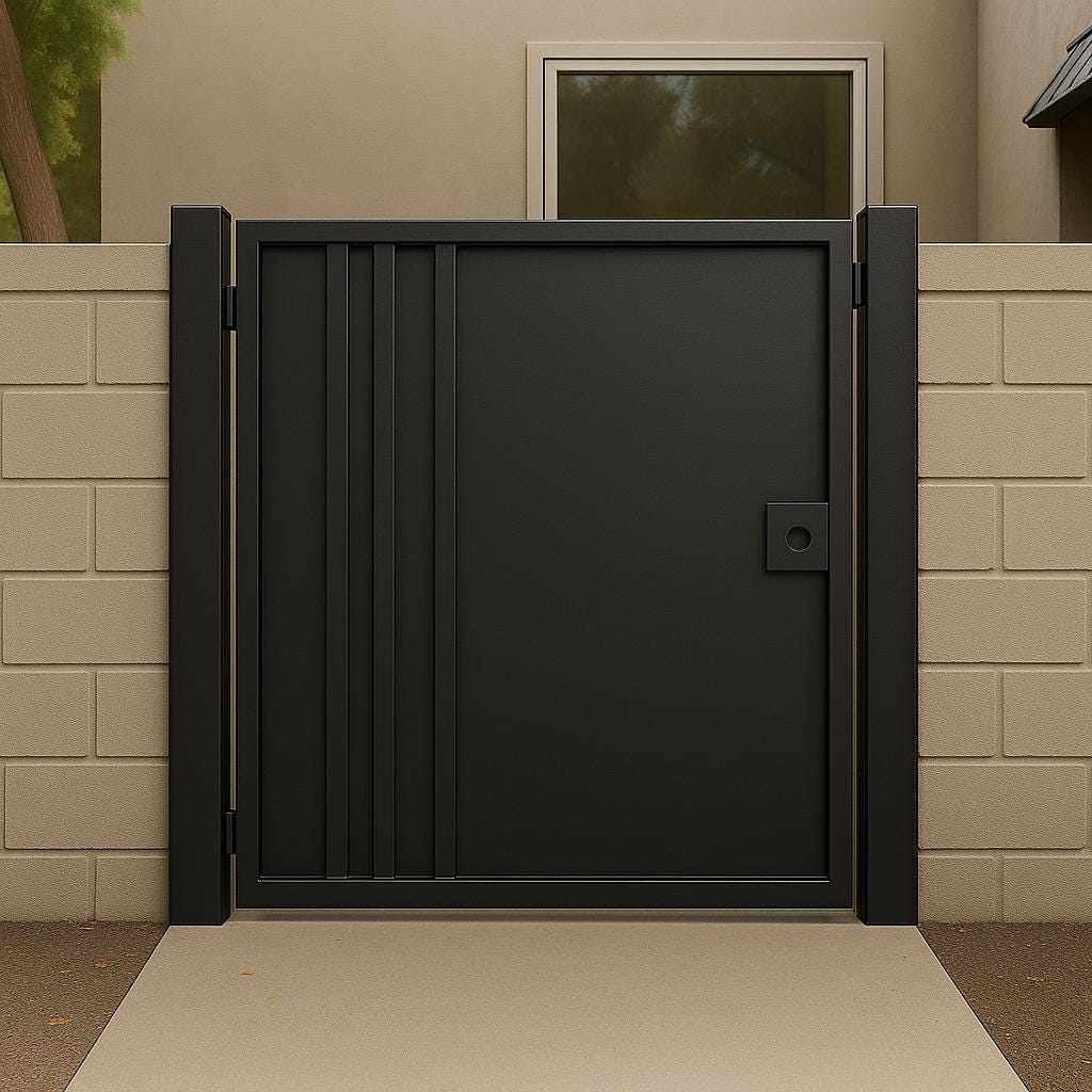 Modern Iron Security Gate: Powder Coated Steel Side Door for Block Walls