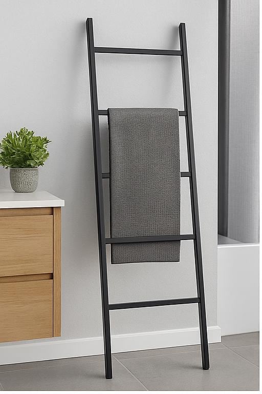 Modern Steel Towel Ladder: Freestanding Blanket Rack - Matte Black, White, Brown