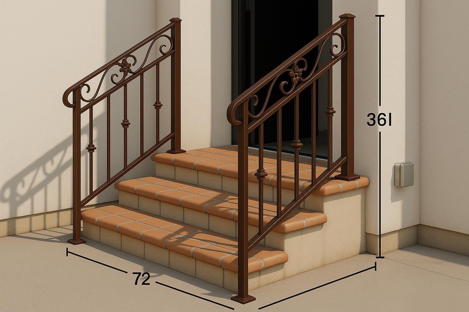Wrought Iron Stair Railing: Decorative Steel Handrail with Scrolls