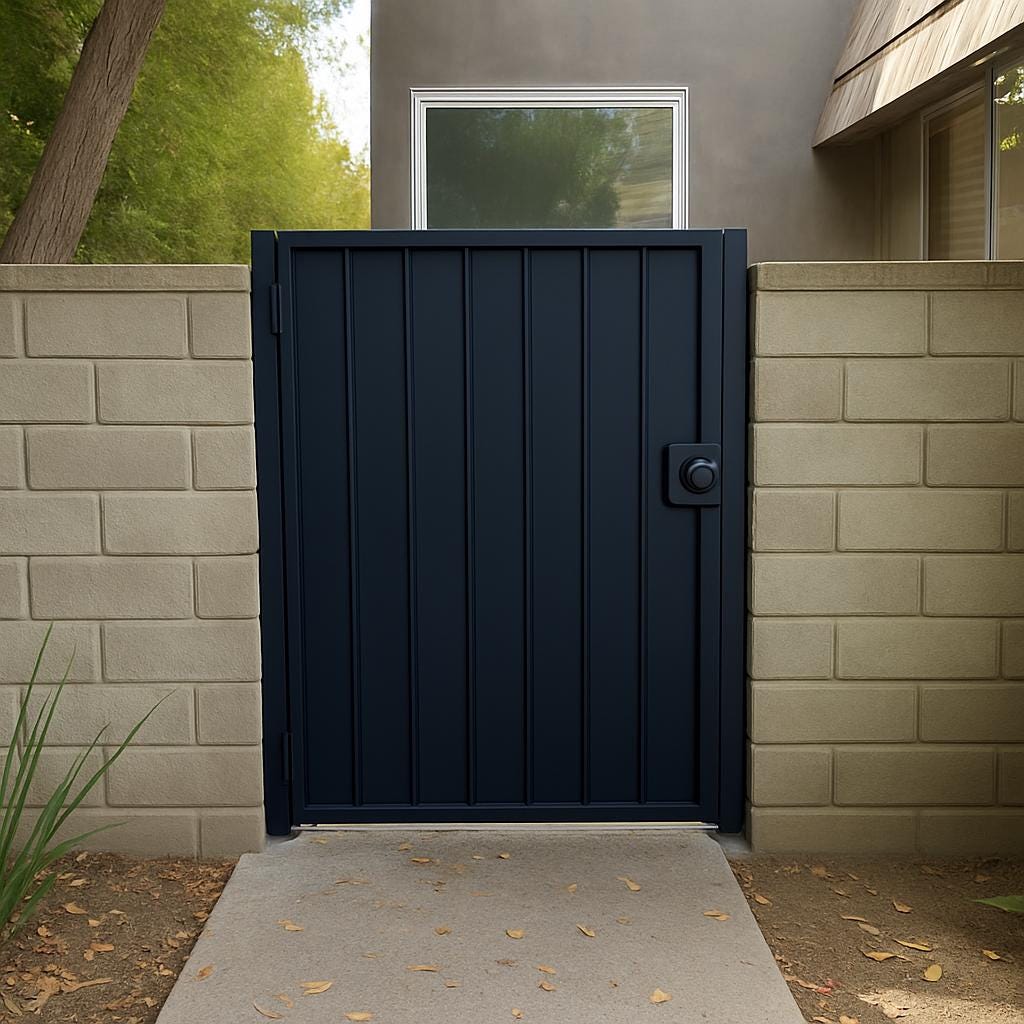 Modern Steel Privacy Gate: Custom Powder Coated Metal Entry