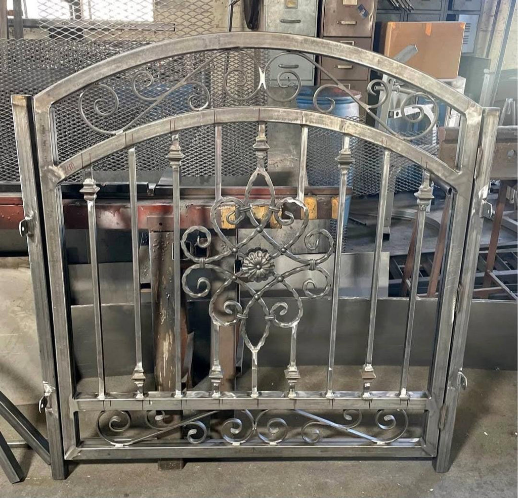 Handcrafted Wrought Iron Garden Gate: Arched Floral Entry, Custom Size