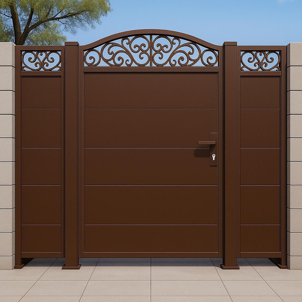 Scroll Top Steel Privacy Gate | Modern Iron Entry Door
