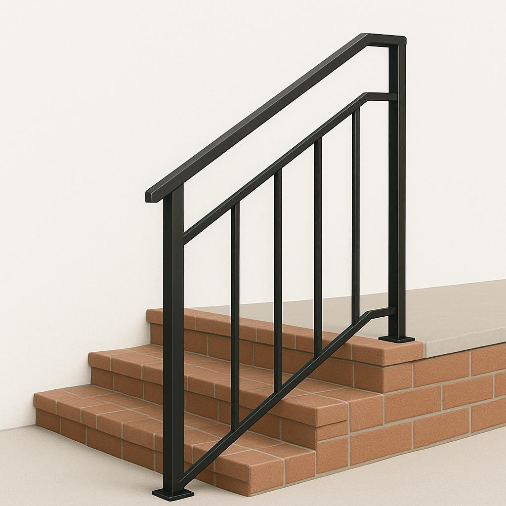 Modern Metal Stair Railing - Welded Steel Handrail, Wall Mounted 3-Step Stairway Rail